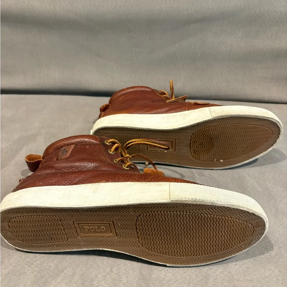 Polo Ralph Lauren Tavis Sneaker High Top Lace Up Brown Leather Casual Men’s 10.5